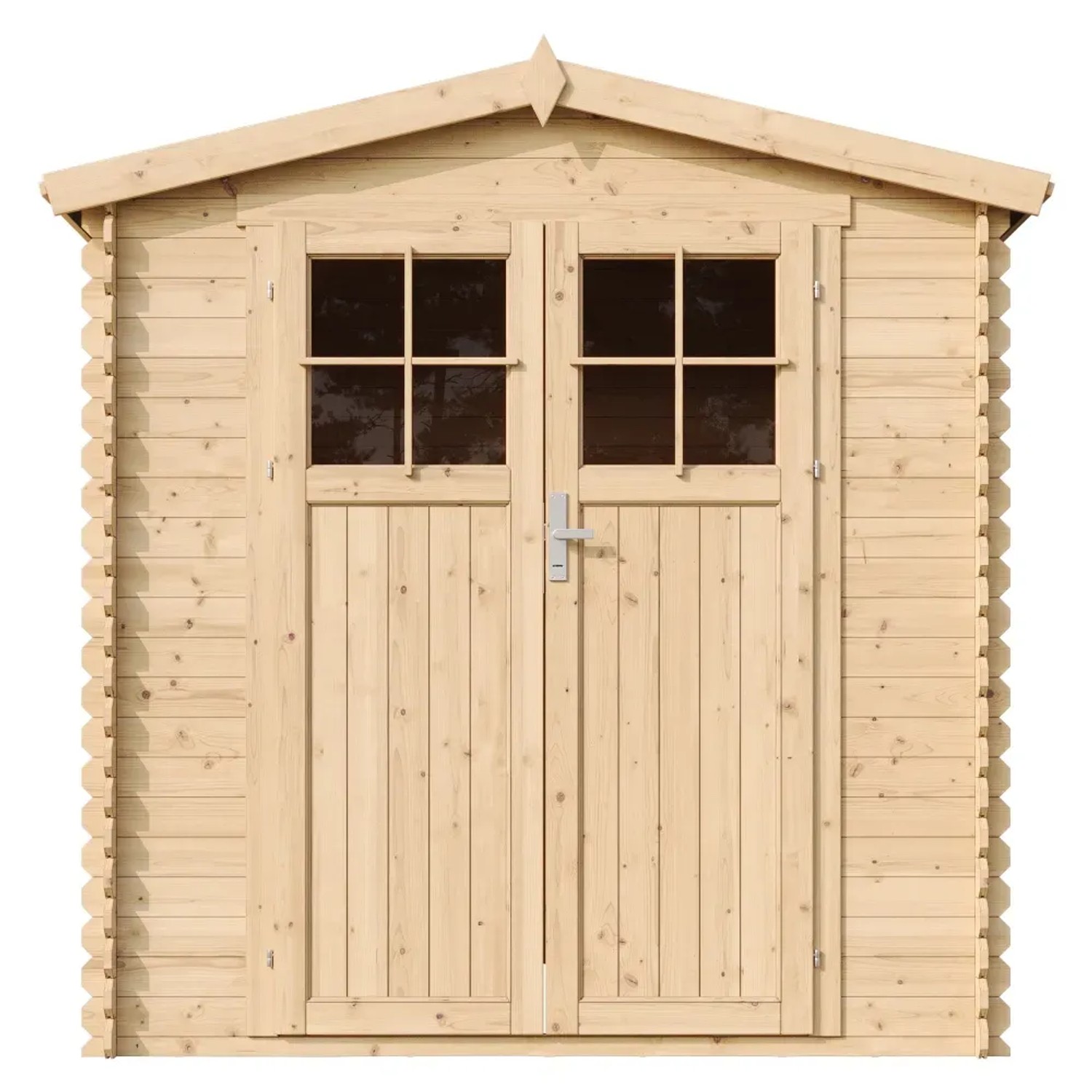 Timbela Holz-Gartenhaus M343F+M343G mit Fenstern und Boden, Frontansicht.