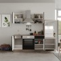 Flex-Well Küchenzeile Capri, 220 cm, Schwarz Matt und Endgrain Oak Dekor mit E-Geräten.