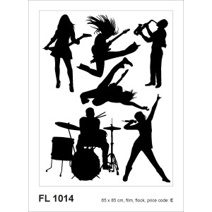 Schwarzes Wandtattoo Rock'n'Roll mit Band-Silhouette, 65x85 cm.