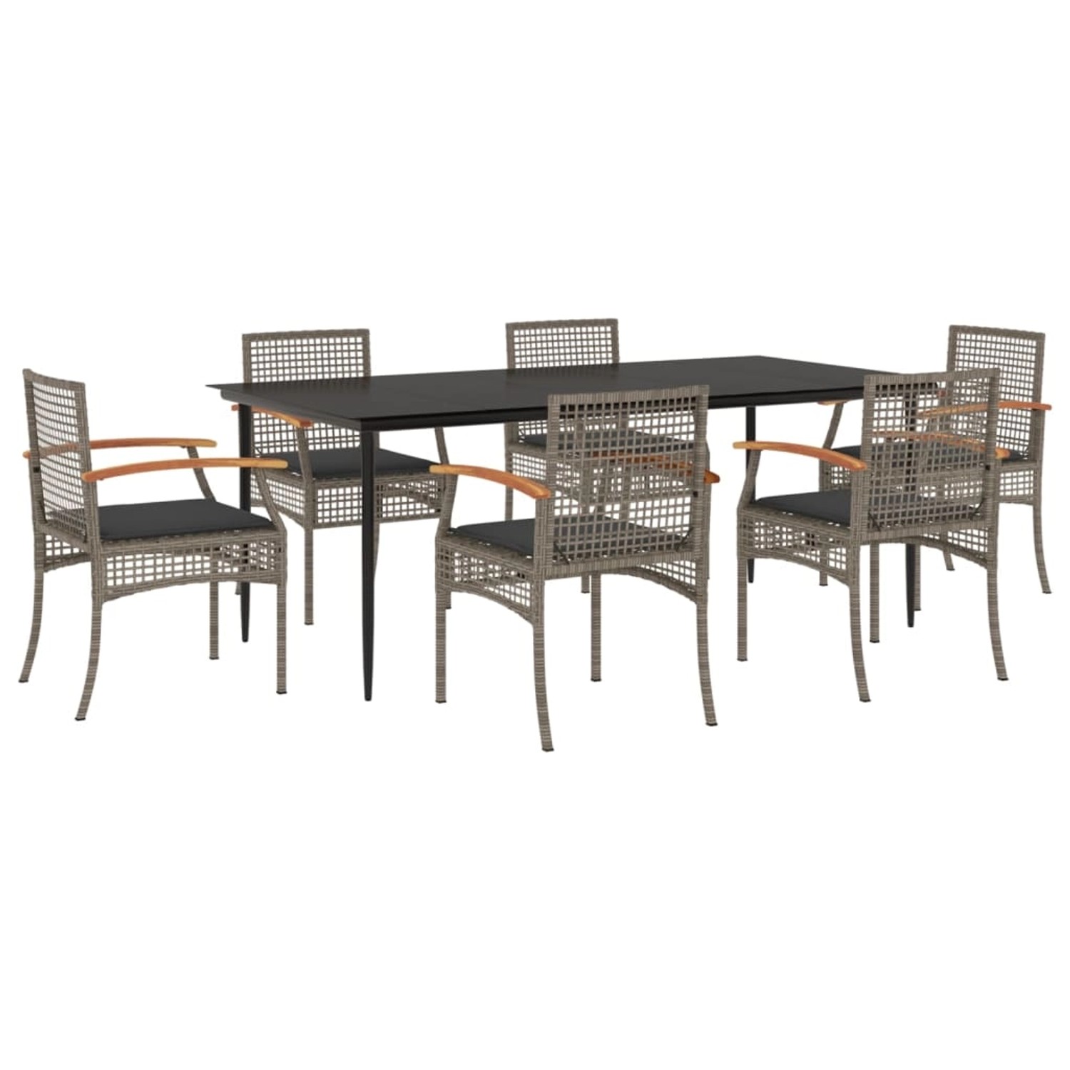 vidaXL 7-Tlg Garten-Essgruppe mit Kissen Grau Poly Rattan 3213615 günstig online kaufen