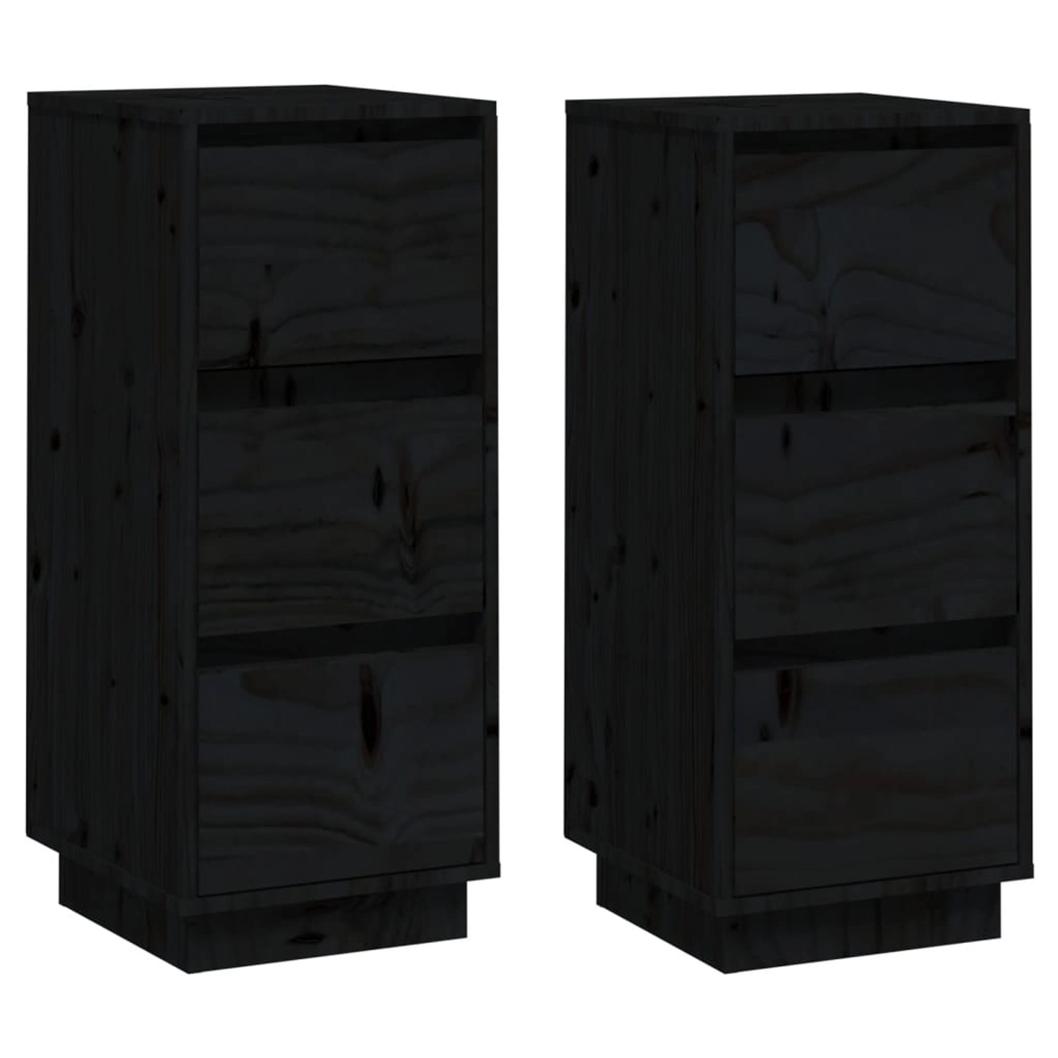 Thumbnail - vidaXL Sideboards 2 Stk Schwarz 32x34x75 cm Massivholz Kiefer 813374