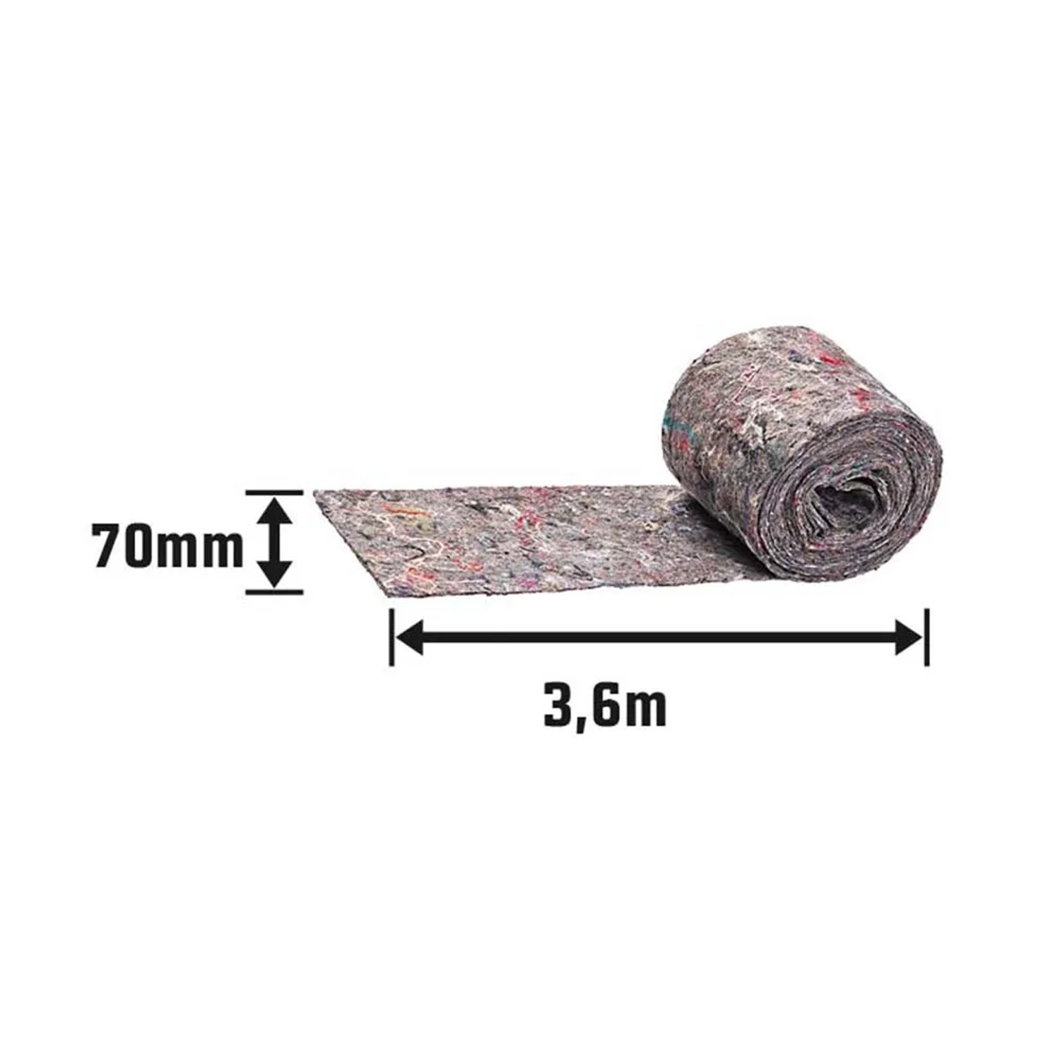 Filzisolierstreifen, 70 mm breit, 3,6 m lang, aufgerollt. Zur Wärme- und Kälteisolierung.