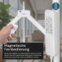 Weiße LUXULA LED Schreibtischlampe mit Fernbedienung zur Steuerung von Helligkeit und Farbtemperatur.