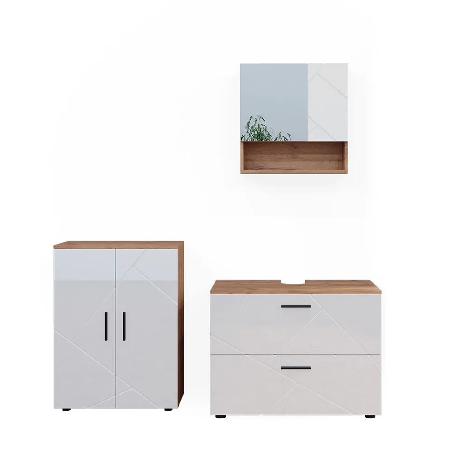 Vicco Badmöbel-Set Irma Weiß Hochglanz/Goldkraft Eiche 80 x 59 3-teilig