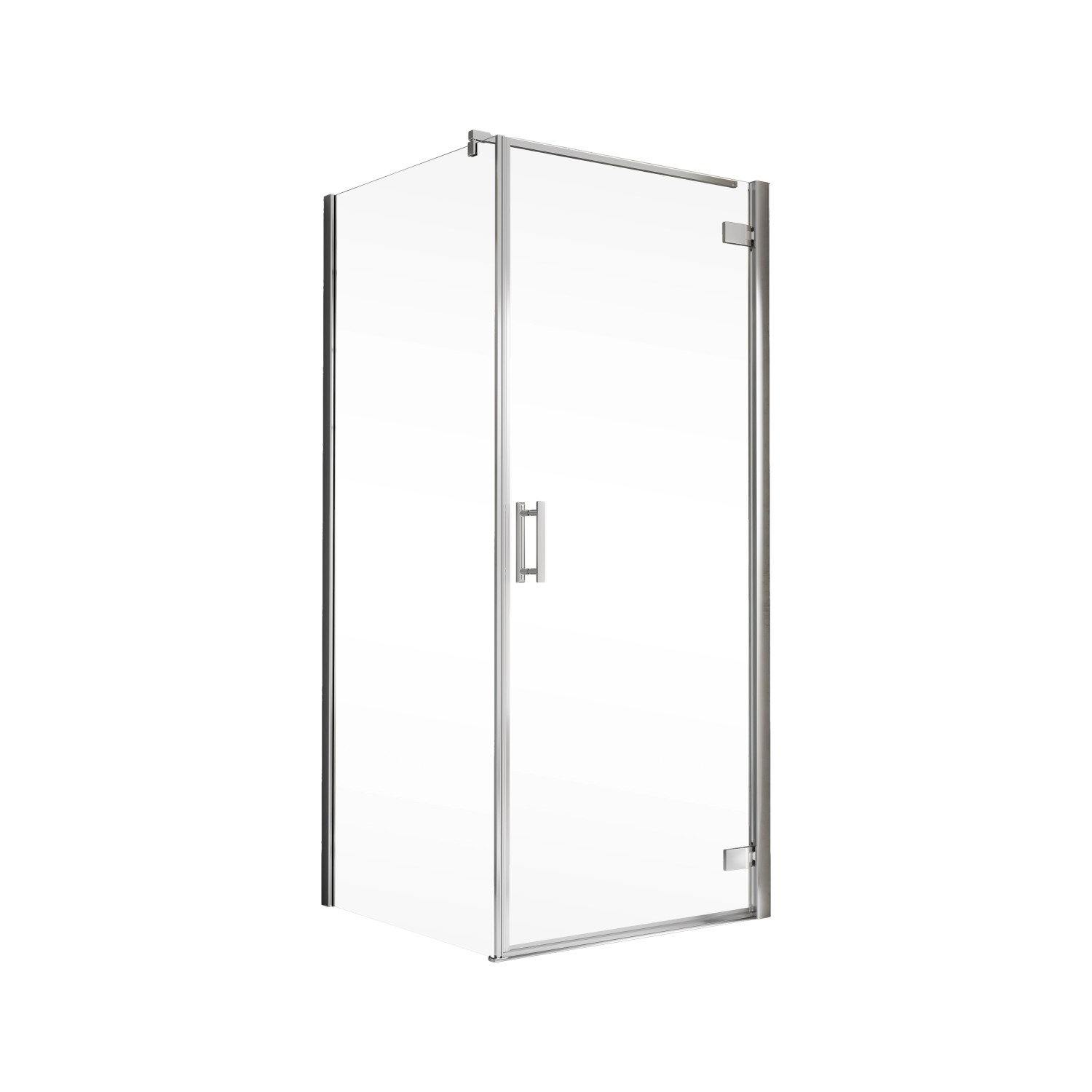 Schulte Drehtür mit Seitenwand Toura, 100x100 cm, Türanschlag rechts. Duschtür aus Glas mit silberfarbenem Rahmen.