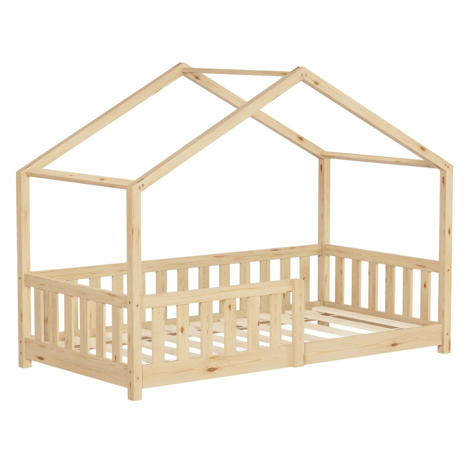 ML-Design Hausbett 80x160 cm Natur aus Kiefernholz mit Rausfallschutz
