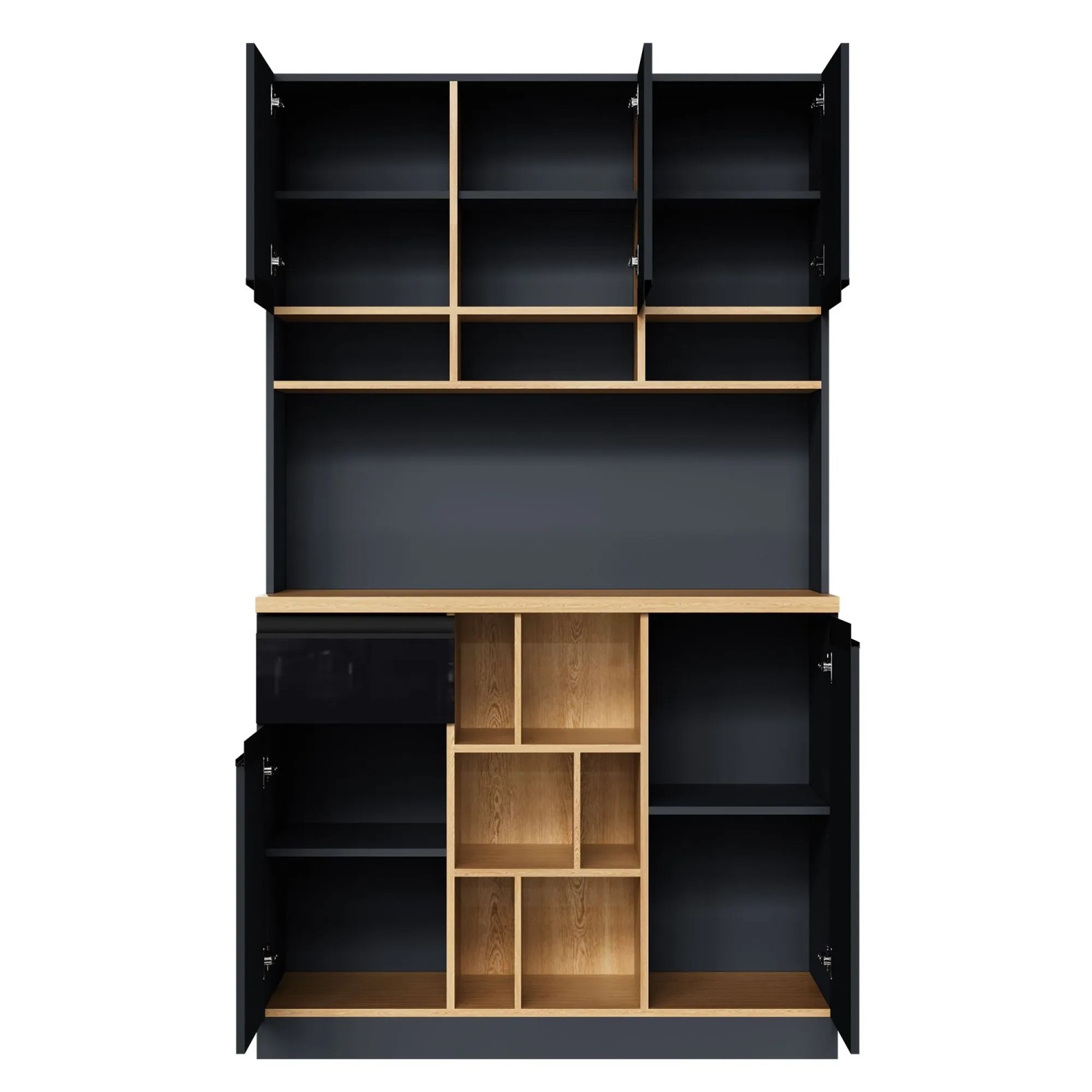 okwish Küchenschrank mit Hochglanztüren Metallgriffen Küche 105x45x185cm Schwarz