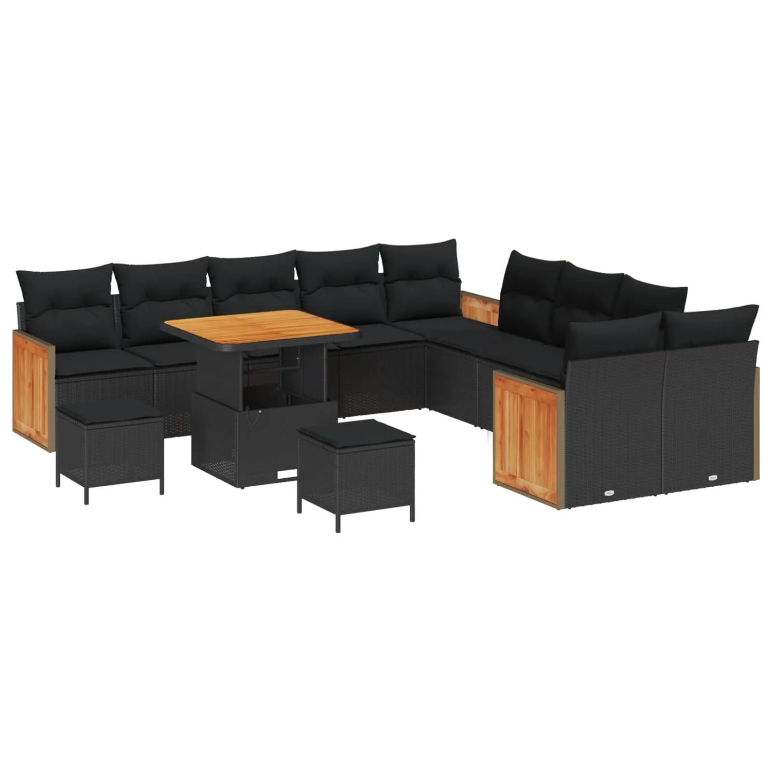 vidaXL Gartensofa-Set mit Kissen 13 Stk Schwarz 3363359