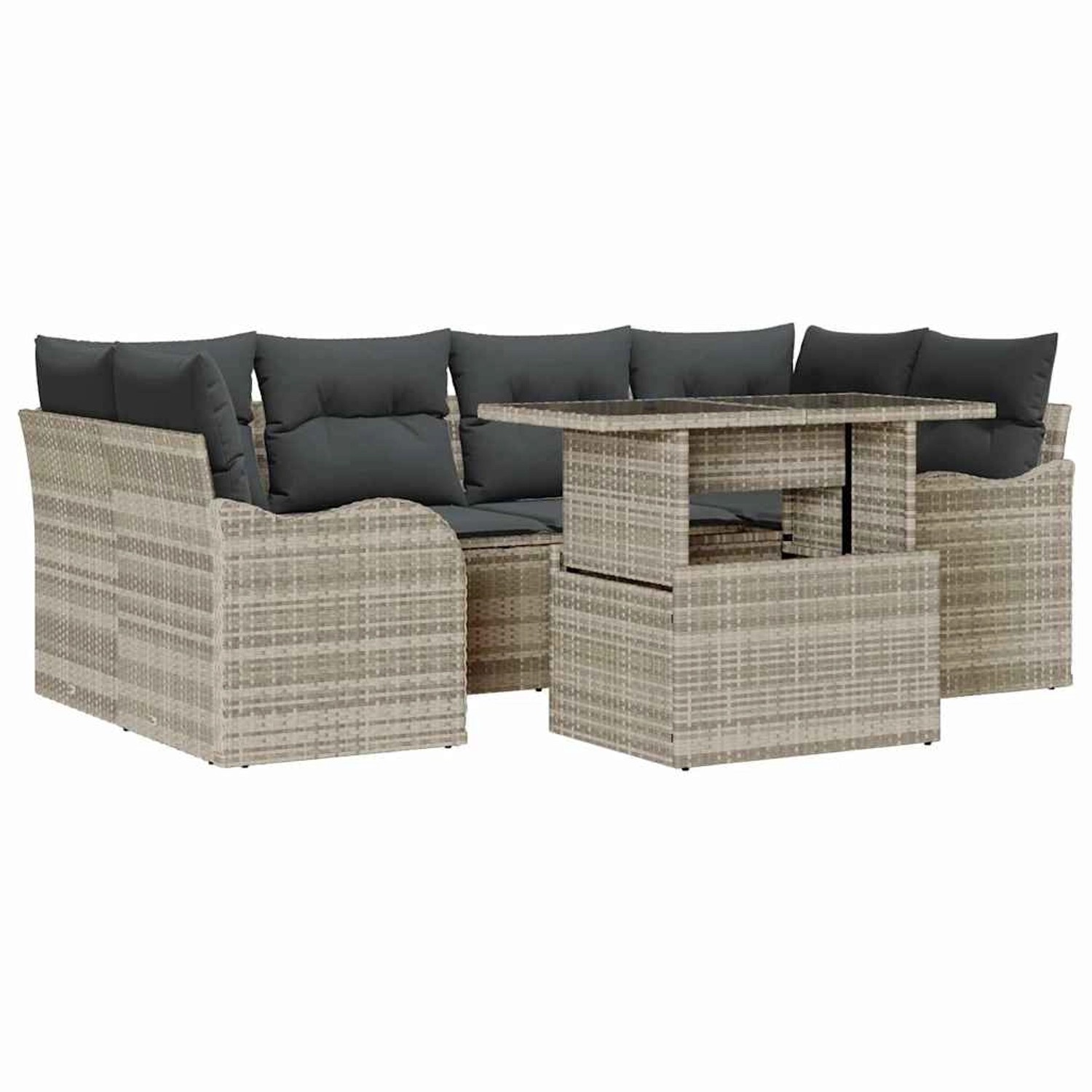 vidaXL Garten-Sofa-Set mit Kissen 7-Tlg Hellgrau Poly Rattan 3348398 günstig online kaufen