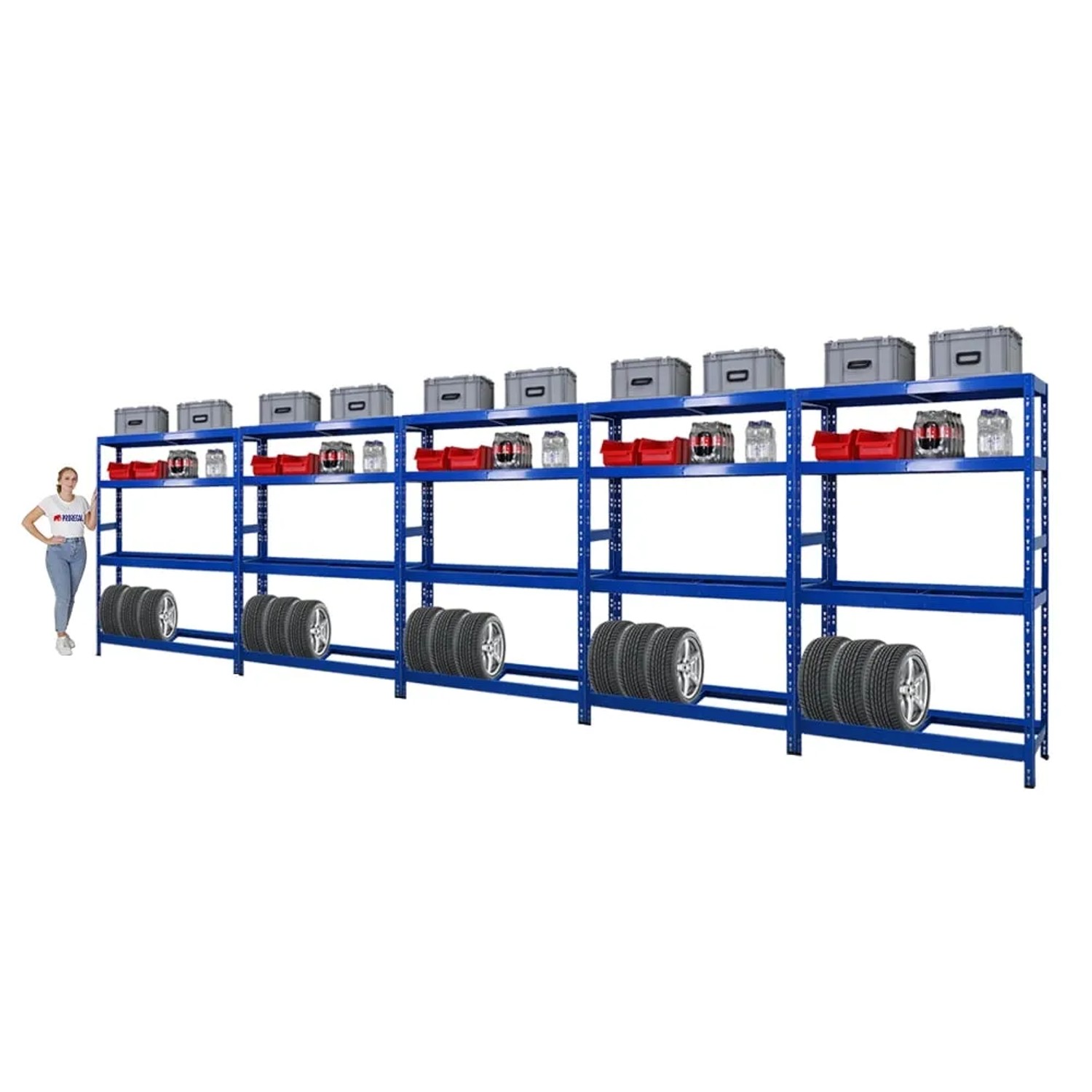 PROREGAL Mega Deal: 5 blaue Reifenregale (180x120x40 cm) mit 2 Böden für bis zu 60 Reifen.