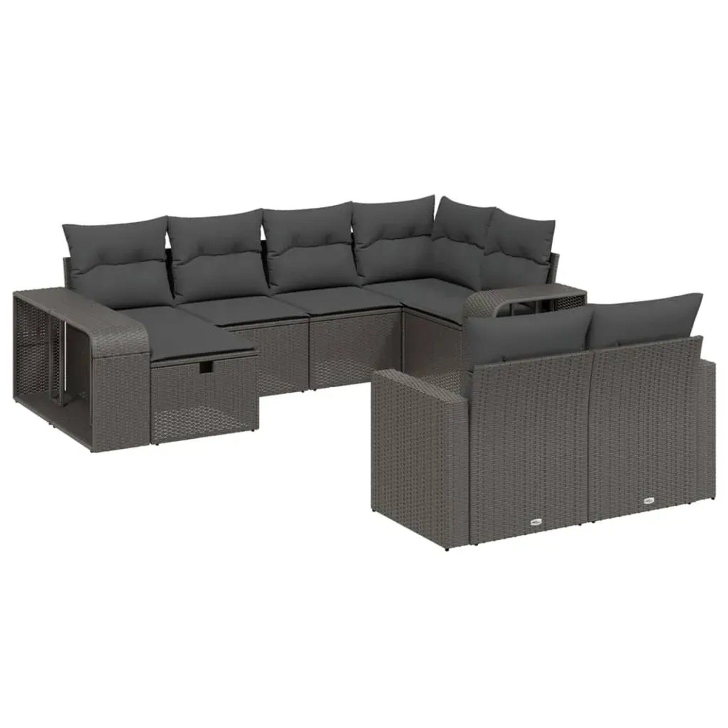 vidaXL 10-Tlg Garten-Sofagarnitur mit Kissen Schwarz Poly Rattan 3266235