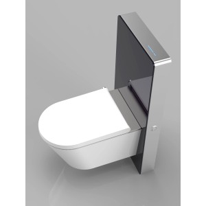 Glasdeals Sensor-Sanitärmodul für Wand-WC mit Schwarzglas-Front und berührungsloser Spülung.