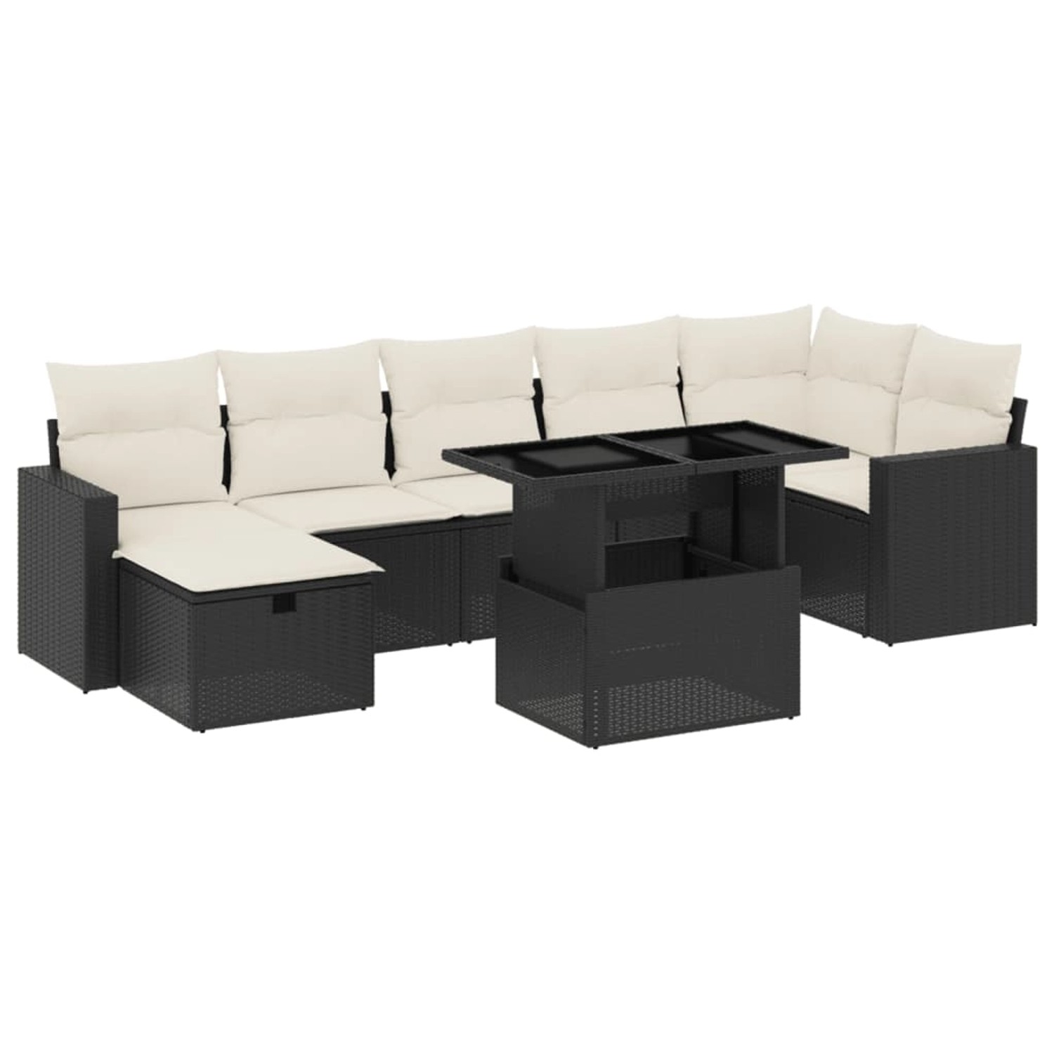 vidaXL 8-Tlg Garten-Sofagarnitur mit Kissen Schwarz Poly Rattan 3274826