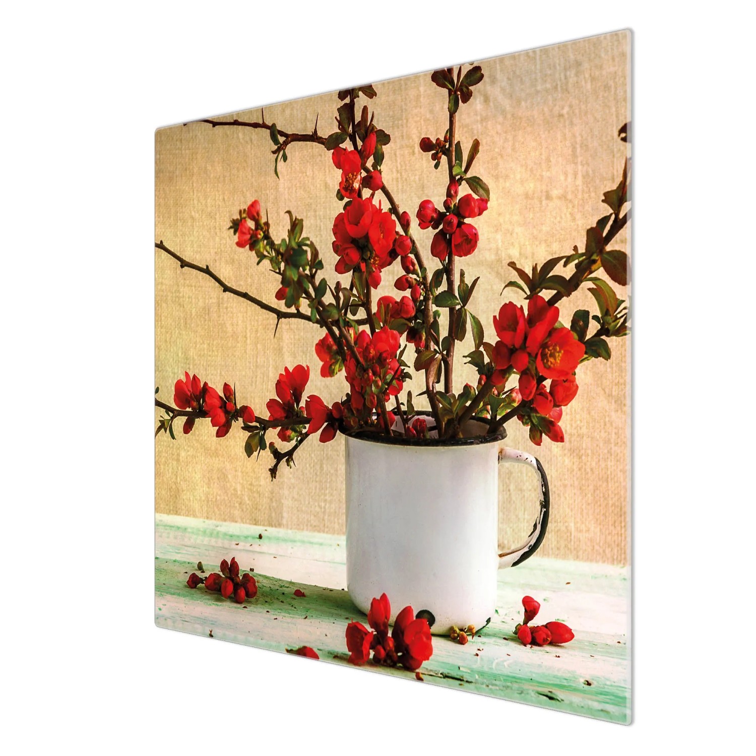 Banjado Herdabdeckplatte Glas mit Berberitzen-Motiv, 60x52cm, auch als Schneidebrett nutzbar.