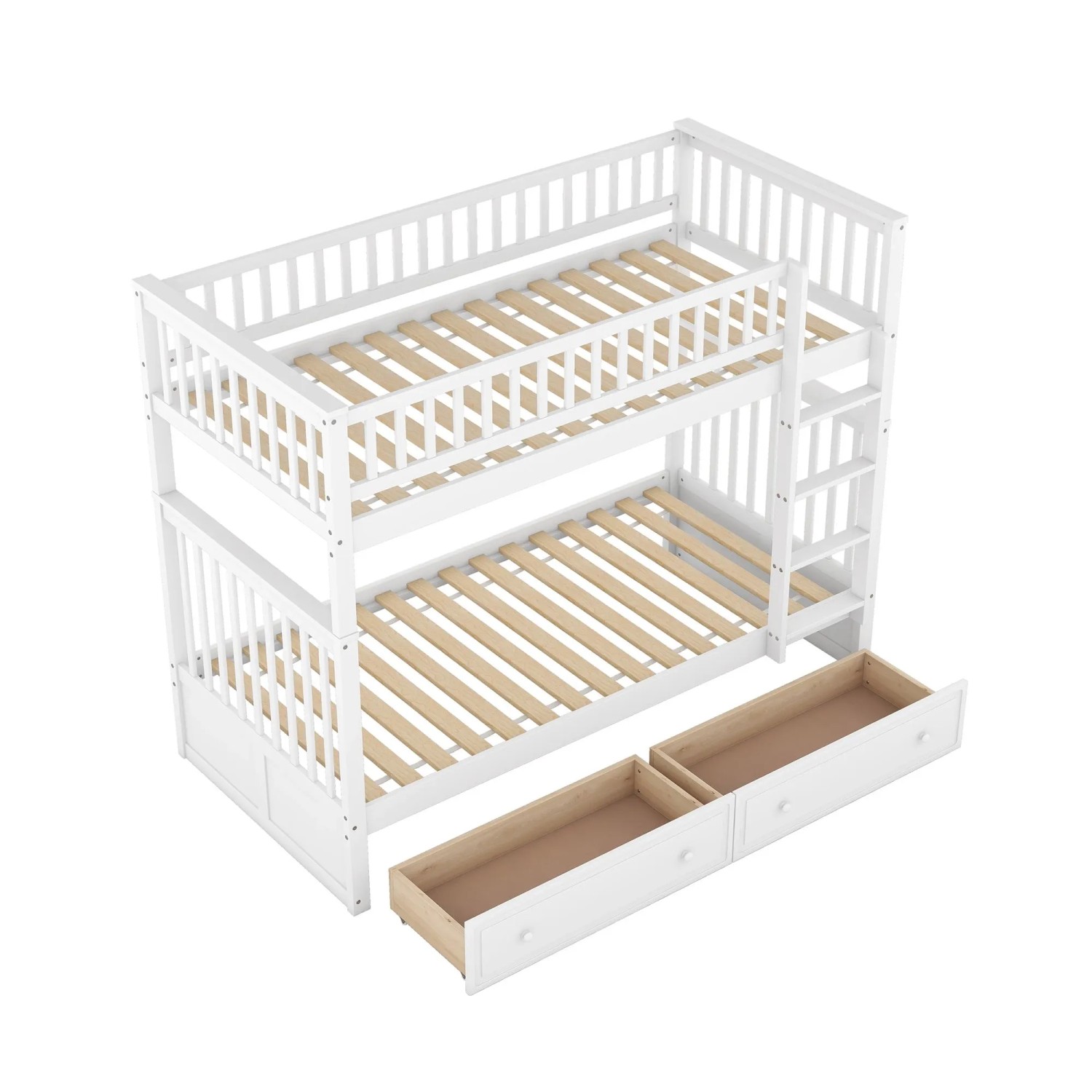 okwish Etagenbett 90x200cm mit Schubladen und Cabrio Funktion Weiß ohne Matratze