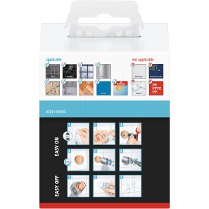 Verpackung der Tesa Duschkopfhalterung Spaa, Montageanleitung und Anwendungsbereiche.