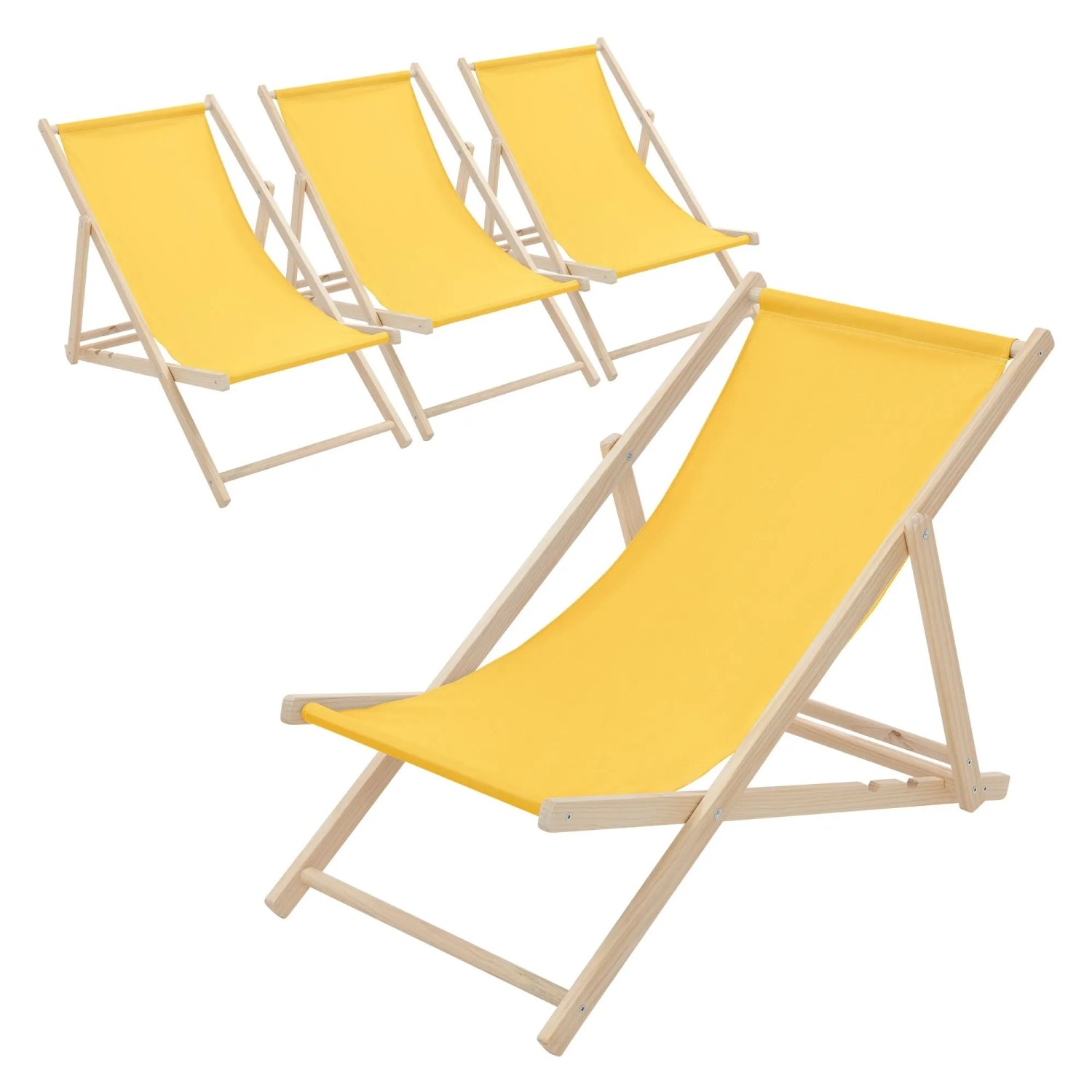 ECD Germany Liegestuhl 4Er Set Klappbar Gelb aus Holz