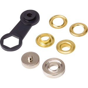 Ösenset für Seilzüge, 24 mm, Messing gelb, inkl. Werkzeug für Haushaltshelfer.