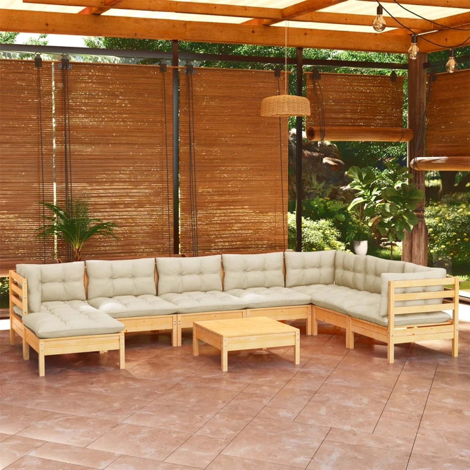 vidaXL 9-tlg Garten-Lounge-Set mit Creme Kissen Massivholz Kiefer Modell 10 günstig online kaufen