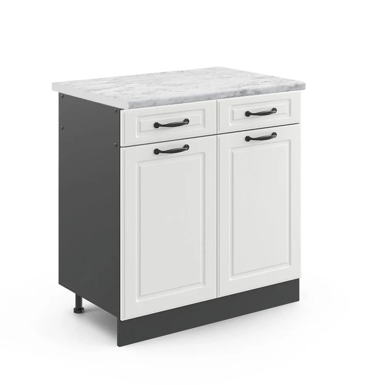 Vicco Küchenunterschrank R-Line Weiß Landhaus Anthrazit 80 cm AP Marmor