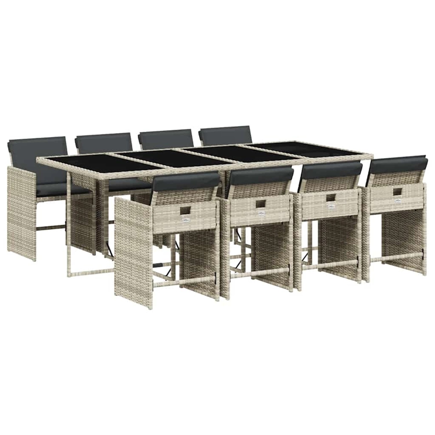 vidaXL 9-Tlg Garten-Essgruppe mit Kissen Hellgrau Poly Rattan 3211103 günstig online kaufen