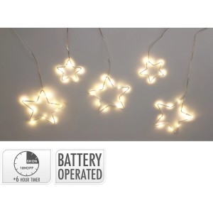 Vorhanglichterkette mit Sternen, transparent, batteriebetrieben, für gemütliche Innenbeleuchtung.