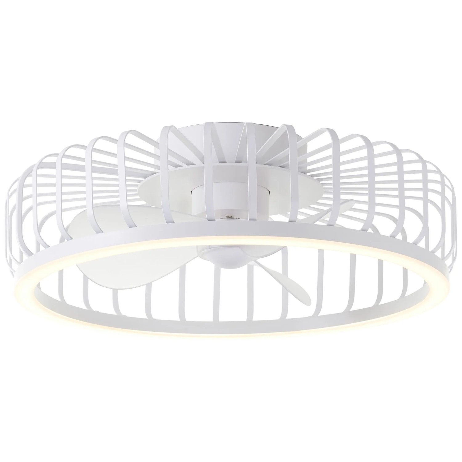 Weiße LED-Deckenleuchte Capo mit Ventilator, Ø 48 cm. Modernes Design mit integriertem Ventilator.