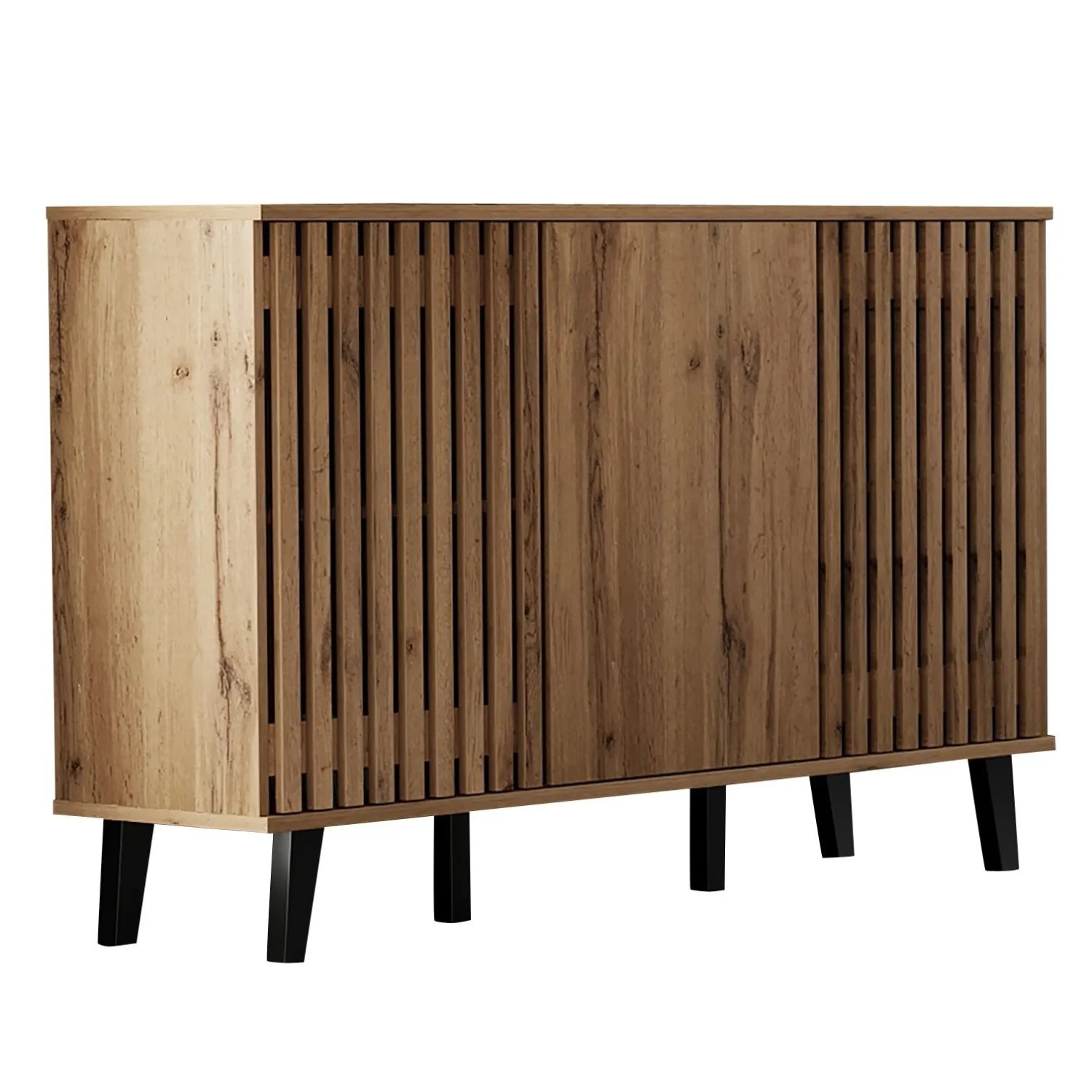 okwish Sideboard mit 3 Türen 6 Ablagen Wohnzimmer 150x40x95cm Natur