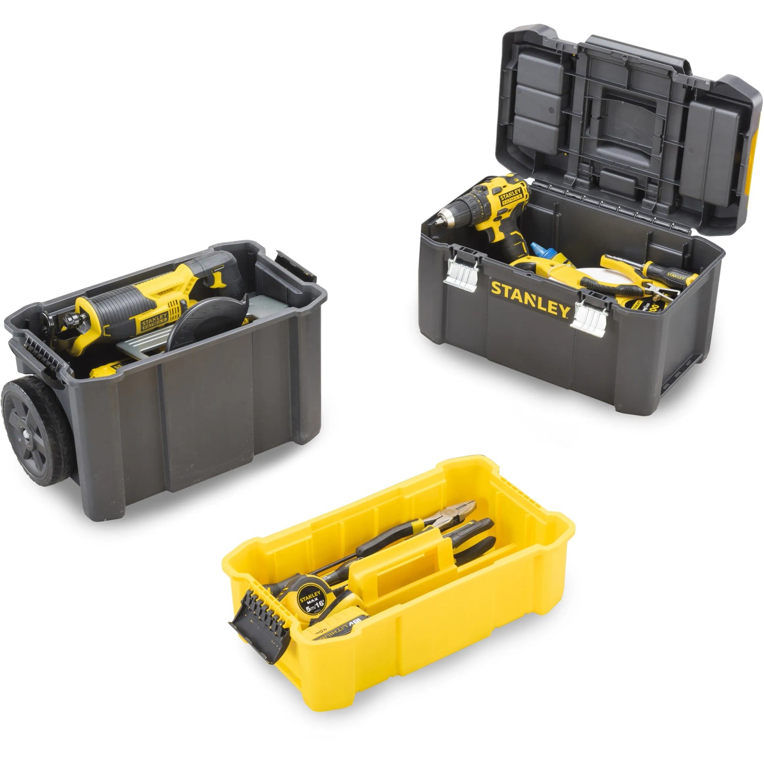 Stanley Rollende Werkstatt Essential STST1-80151, 3-in-1 Werkzeugkoffer mit Werkzeugen.