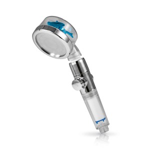 Easymaxx Duschkopf mit Stopp-Druckregler in Chrom, mit Filterkartusche und 360-Grad-Kugelgelenk.