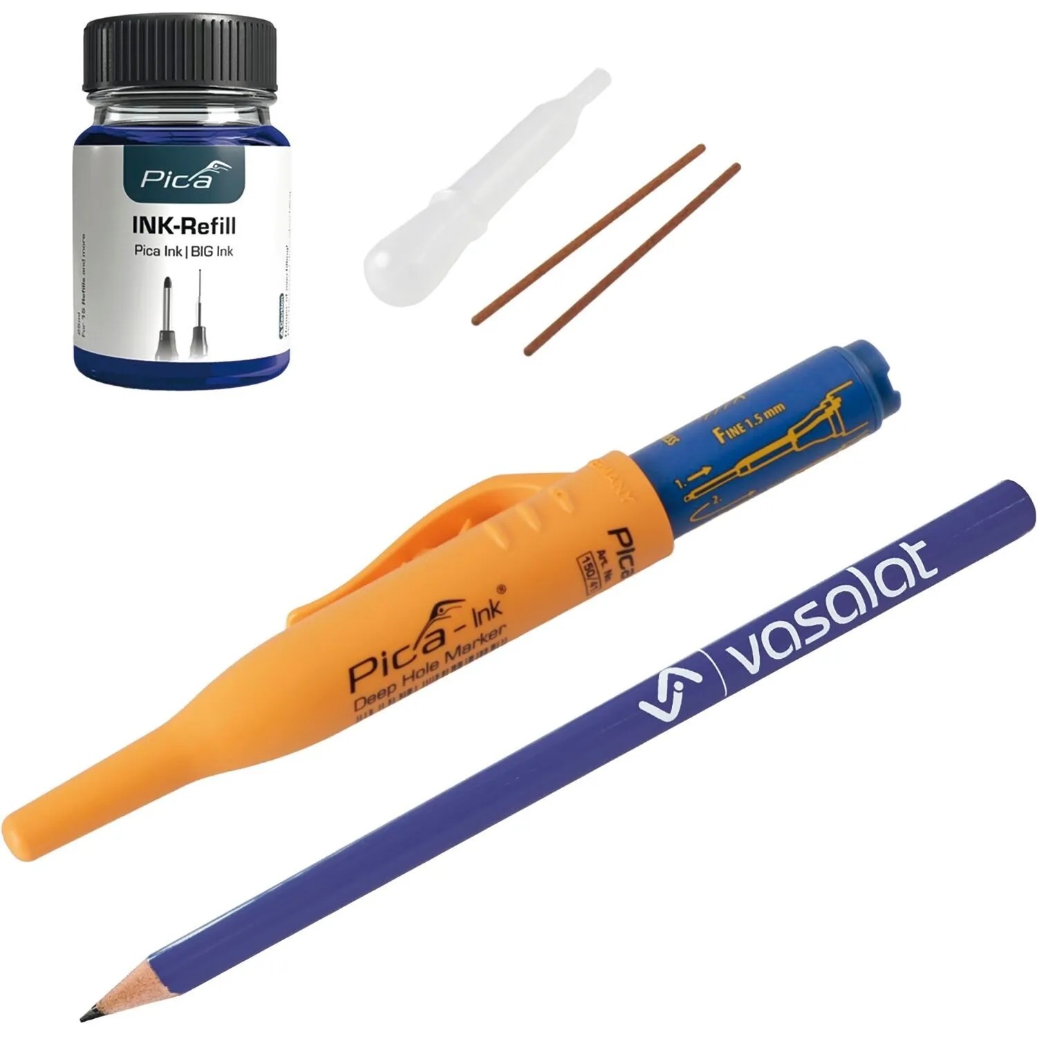 vasalat Set Pica Ink Tieflochmarker für Bohrlöcher + Pica Ink Refill Set blau