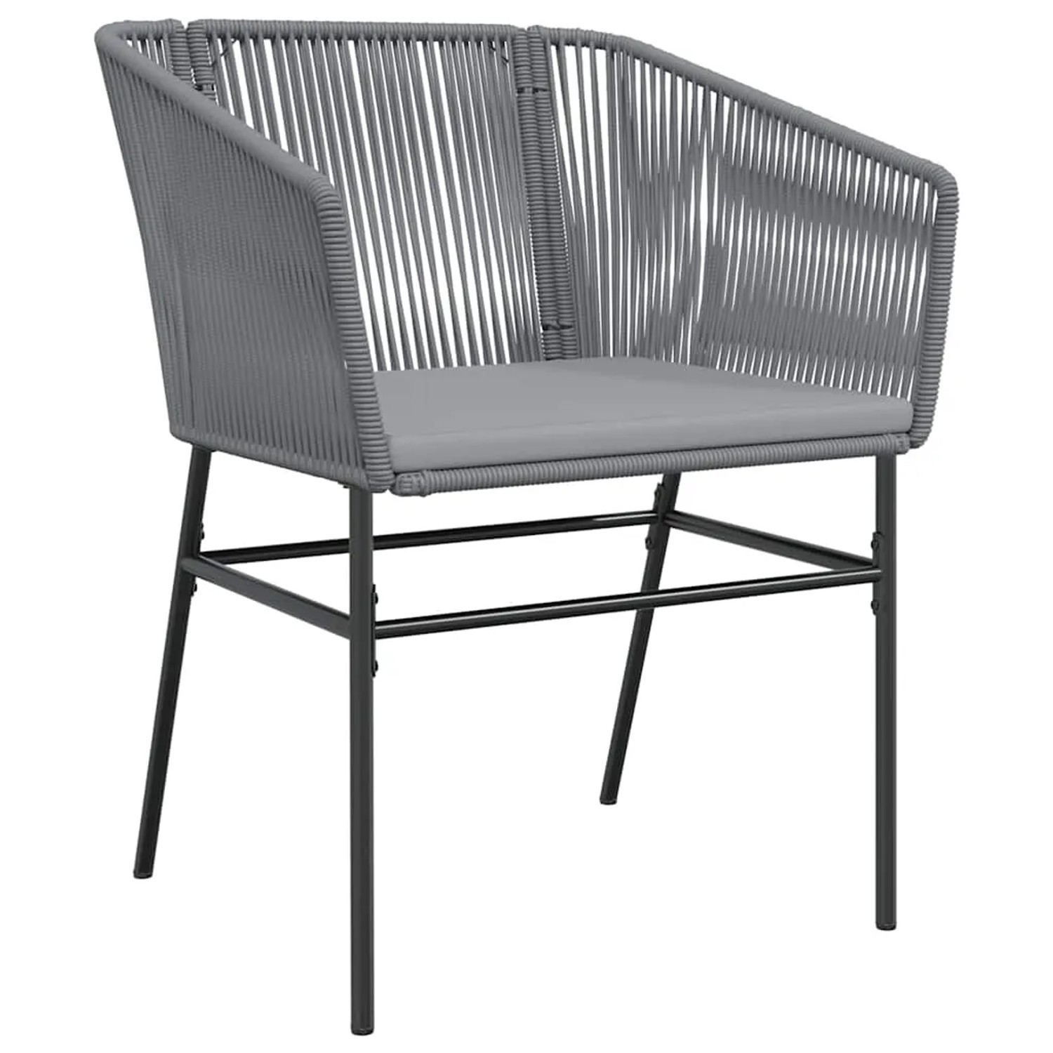 Grauer Gartenstuhl aus Polyrattan mit Kissen, Teil der vidaXL 7-tlg. Essgruppe.