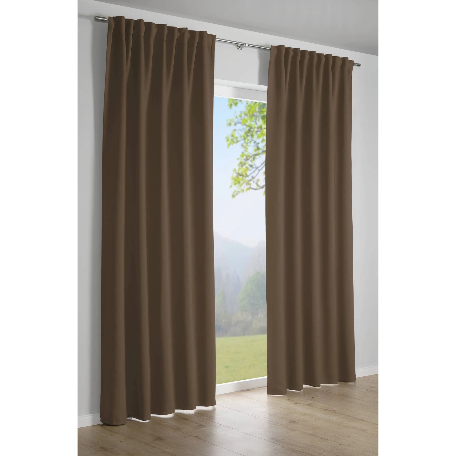 Bennetti Schal Dimout Taupe, 245x140 cm, blickdichter Fenstervorhang mit Gardinenband.