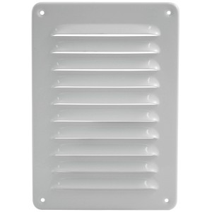 Weißes Marley Lüftungsgitter aus Aluminium, 155x215mm, mit Lamellen.
