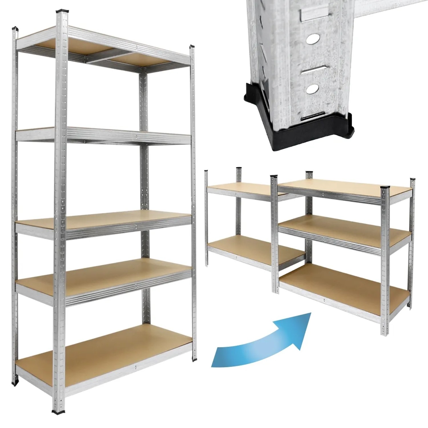 ECD Germany Werkstattregal, 200x100x50 cm, verzinkt, mit 5 MDF-Platten, bis 750 kg belastbar.