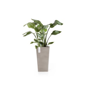 Ecopots Pflanztopf Rotterdam, braungraue Pflanzsäule mit grüner Pflanze, 31x56 cm.
