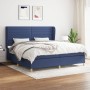 Blaues vidaXL Boxspringbett 200x200 cm mit Matratze und hohem Kopfteil.