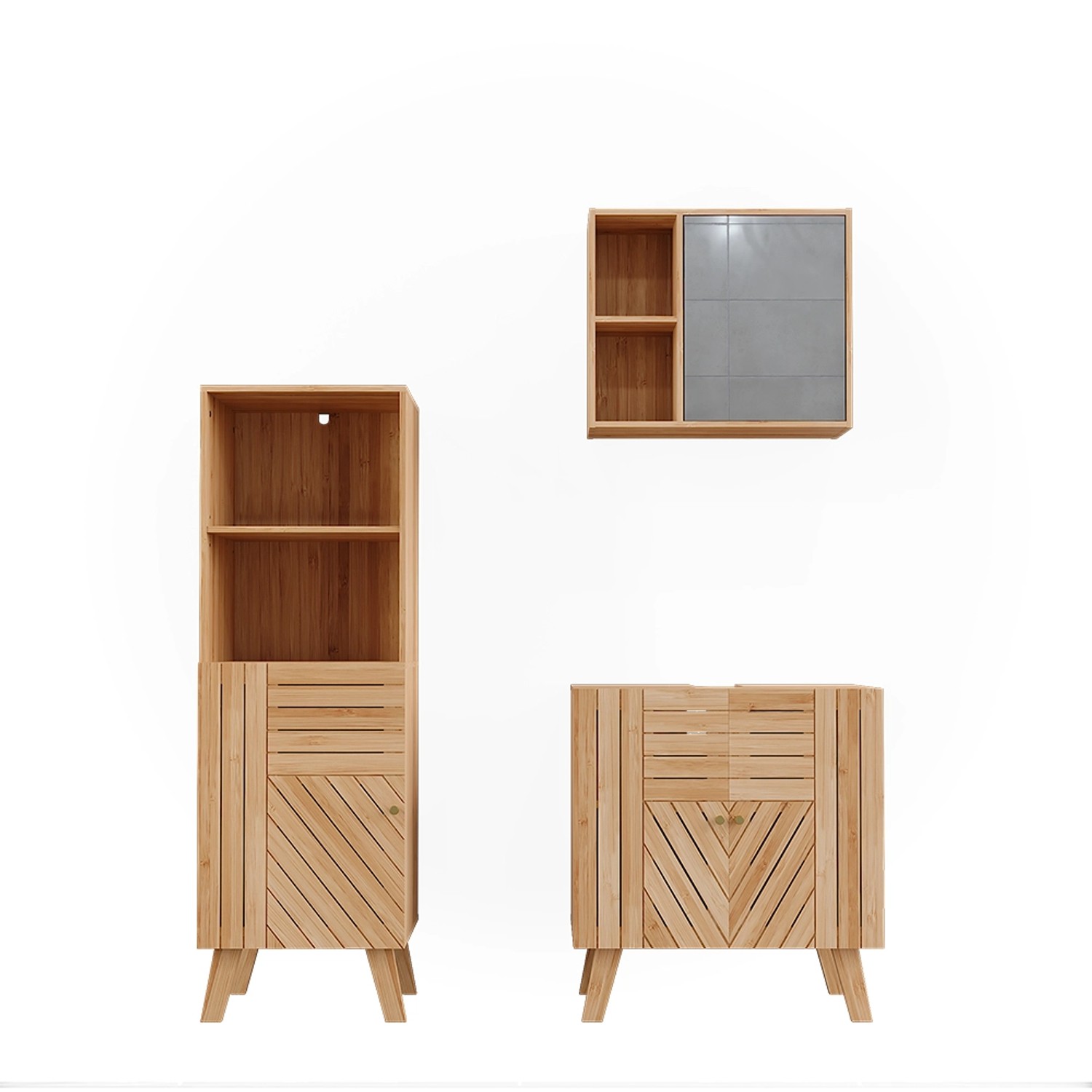 Vicco Badmöbel-Set Lucie Bambus 3 Teile mit Midischrank günstig online kaufen
