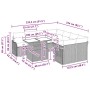 Beiges 9-teiliges Garten-Sofa-Set aus Poly Rattan mit Maßen.