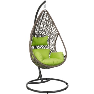 Greemotion Hängesessel Kuba in Rattanoptik mit grünen Kissen, ideal zum Entspannen im Garten.