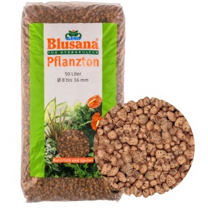 Sack Blusana Blähton Pflanzsubstrat, grobe Körnung (8-16mm), 50 Liter. Ideal für Hydrokultur und Drainage.