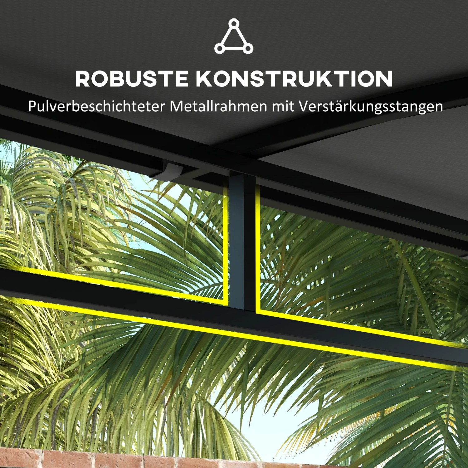 Detailaufnahme: Robuste Metallkonstruktion des Outsunny Grillpavillons in Dunkelgrau und Schwarz.