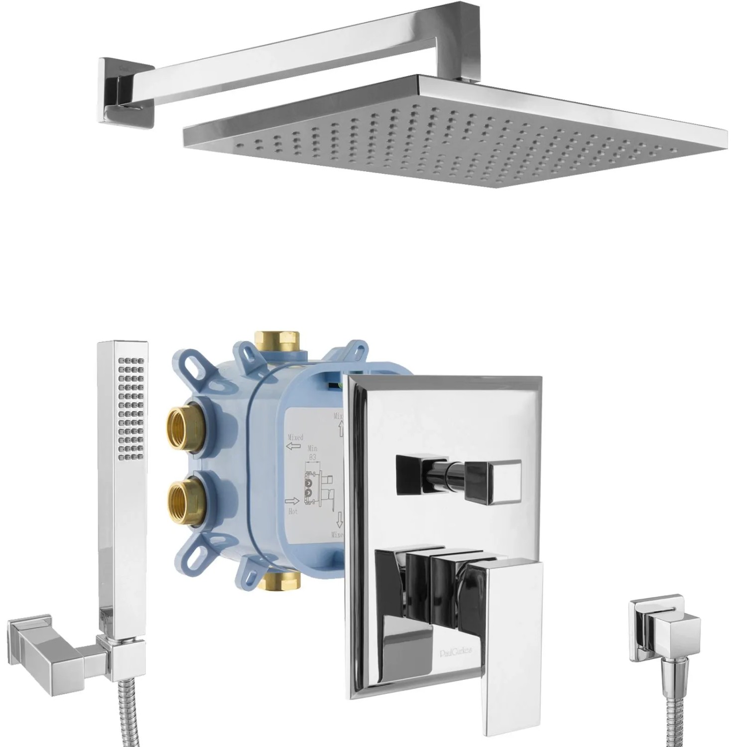PaulGurkes Regendusche Duschsystem Unterputz Eckig Duscharmatur Set Duschkopf