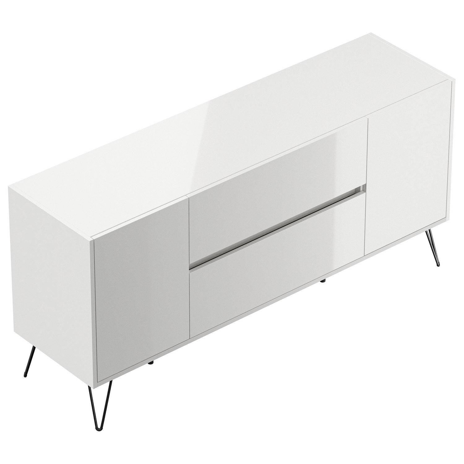 Posseik Sideboard Industrial G 2 Schubladen 2 Türen 155 cm Weiß Hochglanz günstig online kaufen