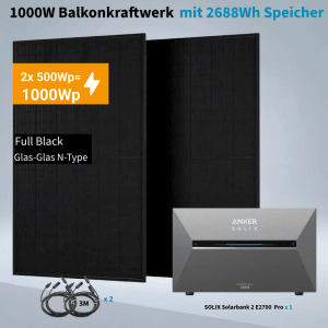 Anker Solix 1.000 W Balkonkraftwerke mit Solarbank 3 Pro ohne Halterung