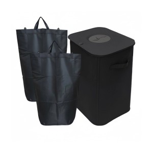 Schwarzer Relaxdays Pfandflaschen Sammelbehälter 100l aus Polyester mit Deckel und zwei Tragetaschen für Leergut.