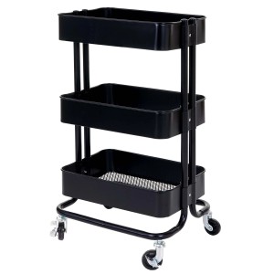 Schwarzer MCW Servierwagen/Rollcontainer C64 mit 3 Ablagekörben und Rollen.