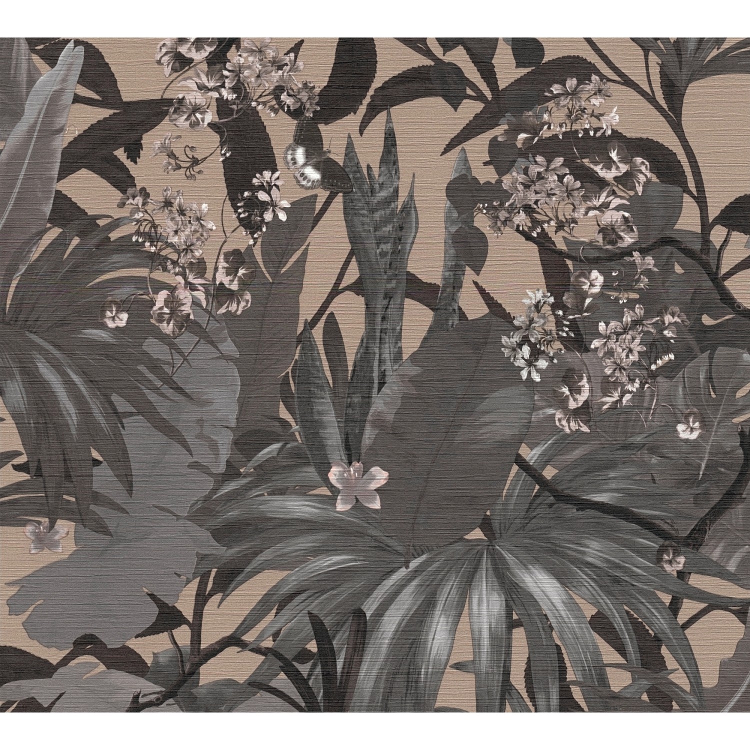 Vliestapete Dschungeloptik Palmen Matt Leicht Strukturiert Grau Braun FSC®