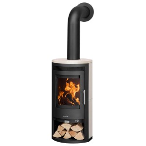 Justus Baltrum 2.0 Kaminofen mit Kalksteinverkleidung, 5,5 kW, Automatik und Holzfach.