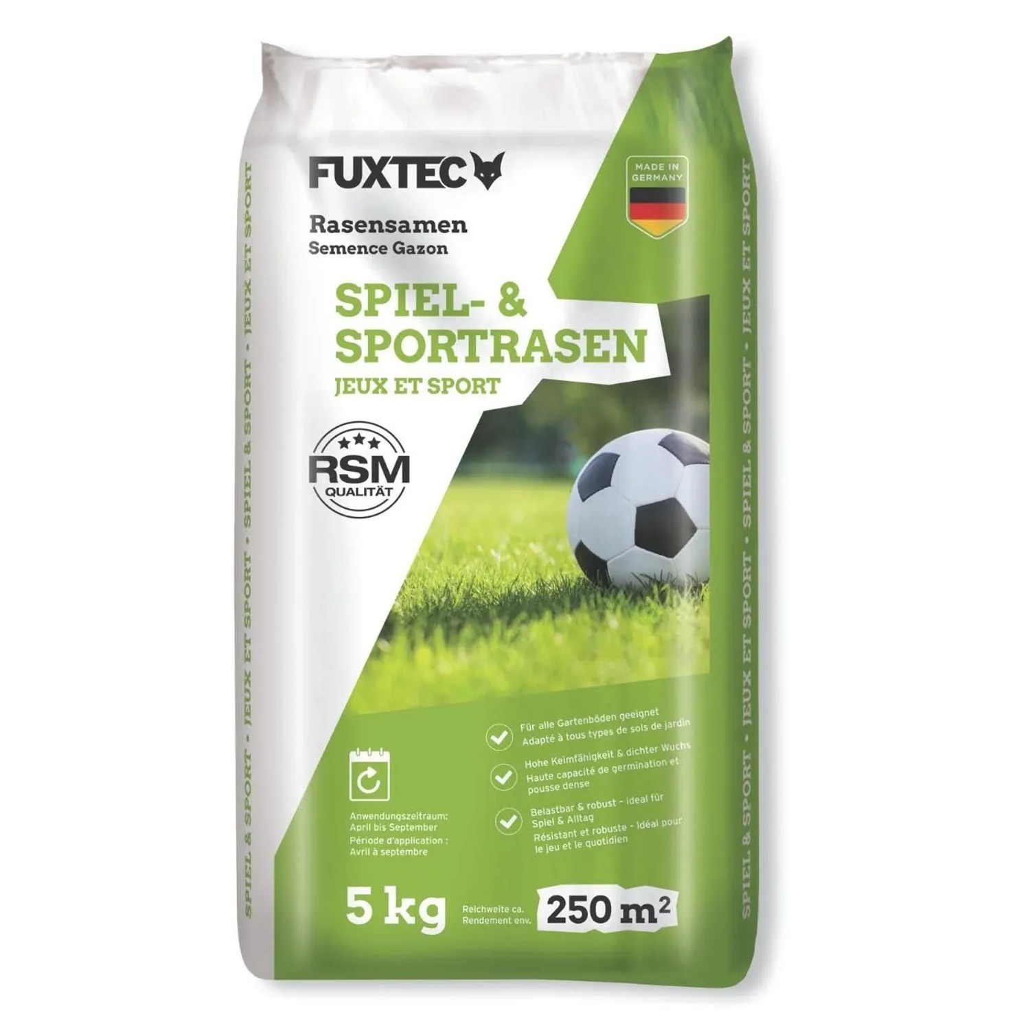 FUXTEC Rasensamen Spiel& Sportrasen FX-RSSP5 Hohe Keimfähigkeit Belastbar und Trittfest Neuund Nachsaatflächen